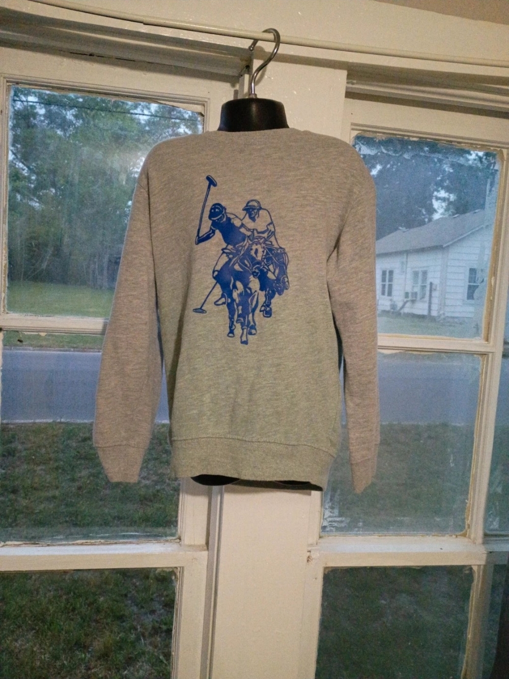 U.S. Polo Assn. Gray Crewneck Sweatshirt with Blue Polo Graphic